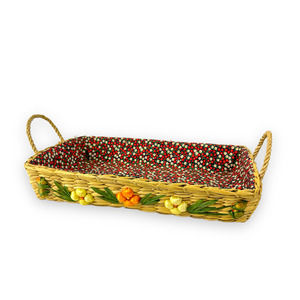 Vintage Floral Woven Basket Picnic Outdoor Entertaining Cheery Summer Theme